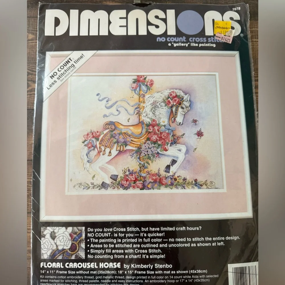Retired Dimensions Floral Carousel Horse Cross Stitch Kit